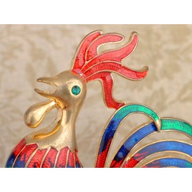 Alilang Golden Tone Clear Rhinestones Enamel Cock Rooster Bantam Brooch Funny Animal Lapel Pins