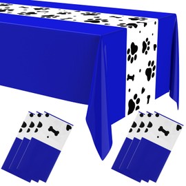 Oudain 6 Pcs Paw Print Plastic Tablecloths Disposable Rectangle Bone Sign Large Table Covers for Dog Theme Birthday Party Decorations Boy Girl Puppy Pet Dog Cat Party, 54x108 Inch (Dark Blue)