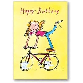 Woodmansterne General Female Birthday Card for Girls - 'Little Acrobat' Girl on Bicycle - Eco-Friendly & Recyclable