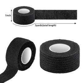 Pangda 12 Pack 1'' x 5 Yards Self Adhesive Bandage Wrap, Black Elastic Breathable Self Adherent Wrap for Sports, Toe, Wrist, Ankle, Swelling Wraps