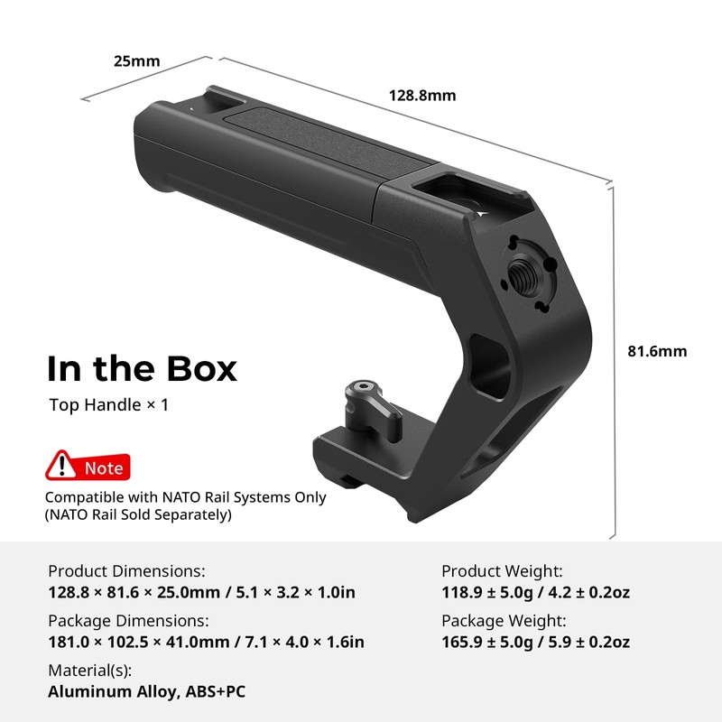 SMALLRIG 軽量NATOクランプトップハンドル 小型カメラトップグリップわずか119g ARRI用の位置決め穴付きハンドグリップとコールドシューマウント2つ NATOレール内蔵カメラケージ用 5977