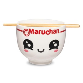 Maruchan Ramen Bowl Cute Kawaii Happy Face 2 Piece Ramen Bowl Set Microwave Safe Dishwasher Safe with Chopsticks