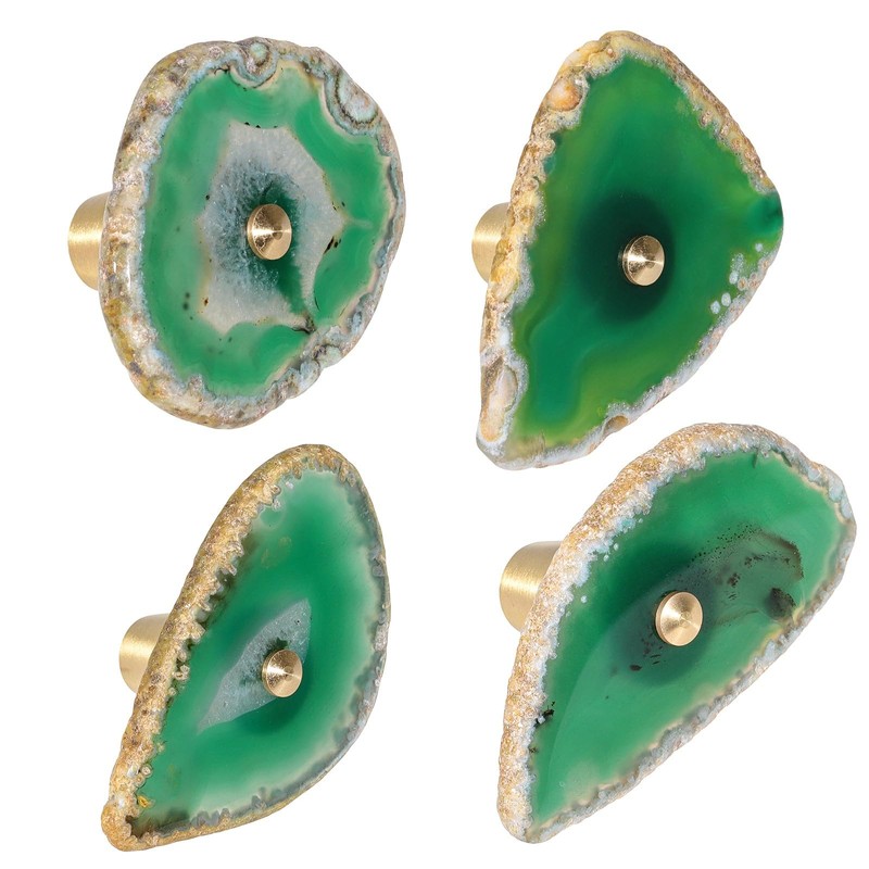KYEYGWO Natural Green Agate Slice Cabinet Knobs, Set of 2