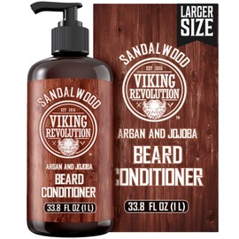 Viking Revolution Sandalwood Beard Conditioner for Men with Argan Oil and Jojoba Oil - Beard Softener and Strengthener Natural Beard Conditioner - Beard Care Moisturizer with Aloe Vera (33.8 Fl oz)