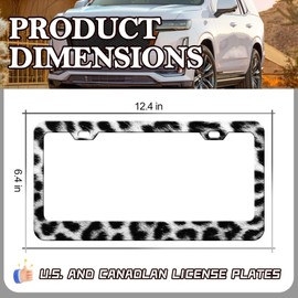 Black Leopard Print License Plate Frame - 2 PCS Leopard Fur Print License Plate Holder, Rust-Proof Stainless Steel Auto Parts License Plate Cover Decoration for Standard Us 12x6 Inch