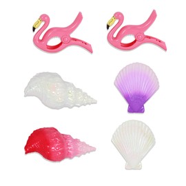 Beach Towel Clips for Chair Colorful Towel Clips Beach Towel Holder Decorative Beach Clips for Cruise Patio Beach Pool Daily 6Packs(Conch, Shell, Flamingo)