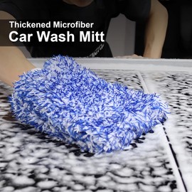 ROUDJER Car Wash Mitt, Microfiber Wash Mitt Scratch, 4 Pack Microfiber Ultra Absorbent Non Scratch Car Wash Kit for Cars Motorcycles SUV Trucks Boats (Black + Blue)