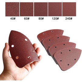 Pack of 50 Sandpaper Triangle Sanders, 140 x 92 mm Delta Sandpaper Velcro 5 Hole Sandpaper Multi Sander, Grit 40 60 80 120 240 for Sanding Polishing Mouse