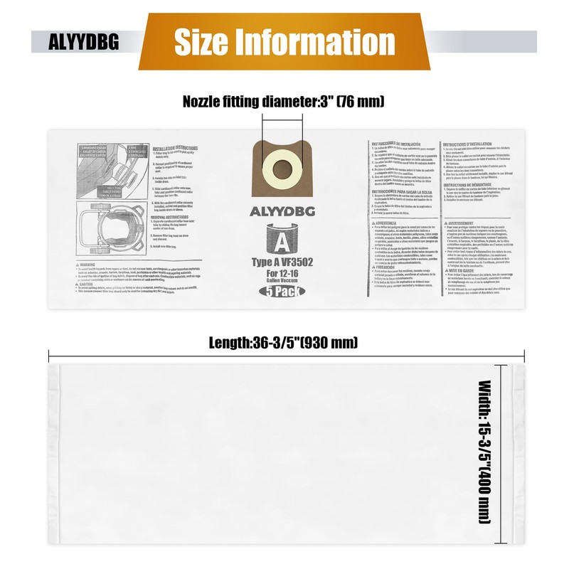 ALYYDBG for Ridgid Shop Vac bags 12-16 Gallon, Size A