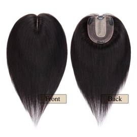 MY-LADY Human Hair Toppers for Women Real Remy Hair 130% Density 10 * 12CM Silk Base No Bangs Clip in Hair Pieces Hairpiece Hairpiece for Thinning Hair 16 Inch #1B Natural Black