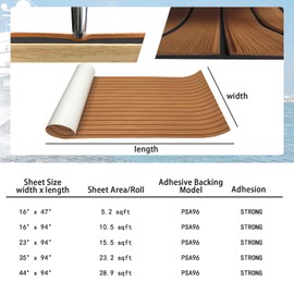 KXKZREN Boat Flooring EVA Foam Decking Sheet Faux Teak Marine Mat Non-Slip Boat Carpet Self-Adhesive Flooring for Jon Boats Motorboat RV Yacht Kayak Swim Platform 16 x 94.5 inch,10.59 sq.ft