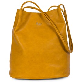 Mabel London Women's Fashion Designer Medium Size Plain Soft Vegan Leather Hobo Bucket Tote Shoulder Bag - Delilah (Deep Mustard)