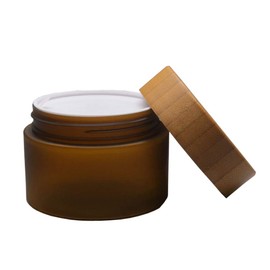 1 Piece 150ml Empty Portable Amber Round Plastic Cosmetic Cream Lotion Container with Inner Inserts and Bamboo Lid for Travel Cream Premium Vials Storage