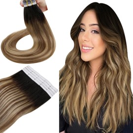 Hetto Tape in Hair Extensions Human Hair 40g 12 Inch Tape in Hair Extensions #1b/6/27 Black Ombre to Medium Blonde with Strawberry Blonde Hair Extensions Tape in Real Human Hair 20pcs