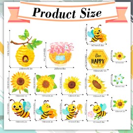 Qpout 63pcs Bee Bulletin Board Decorations,Holographic Glitter Sunflower Honey Bee Hive Theme Paper Cutouts Bulletin Board Borders for Spring Summer Office Classroom Home Wall Decor