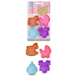 R&M Baby Shower Pastry Cookie Stampers 4 Pc Set R&M Carriage Bottle