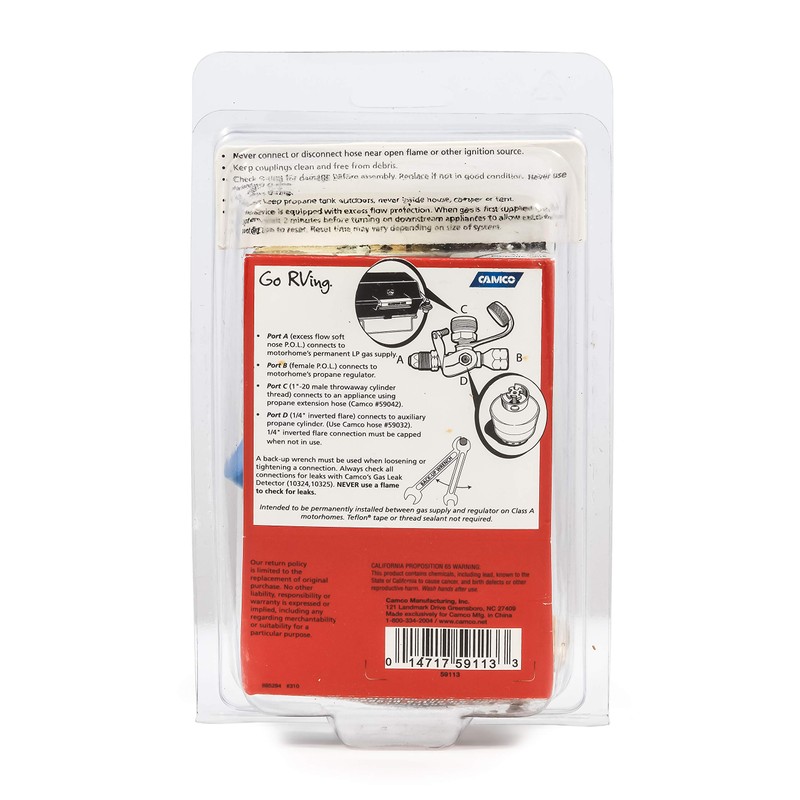 Camco RV Propane Brass Tee – 4-Port Adapter for Motorhomes