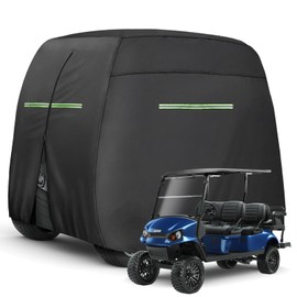 Premium 6 Passenger Golf Cart Cover for Yamaha EZGO Club Car - Heavy-Duty Waterproof Cover with Extended Zippers, Reflective Strips & Front Label