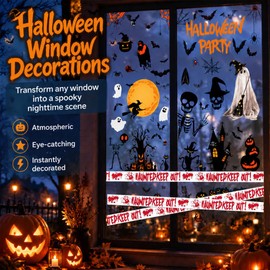 Halloween Window Stickers with Caution Tape 141PCS Halloween Decorations