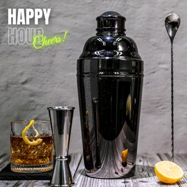 60oz Cocktail Shaker, 304 Stainless Steel Large Shaker Bottle, Martini Shaker with Strainer, Professional Drink Shaker, Bartending Margarita Mixer (Gleaming Black)