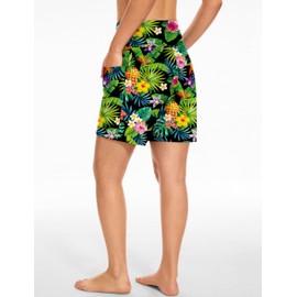 Blouty Women's 7" Long Swim Board Shorts with Pockets Liner High Waisted Quick Dry Beach Swimming Shorts for Women (Pineapple, Medium)