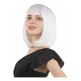 eNilecor Peluca Blanco Liso 30 Cm Con Fleco Enilecor