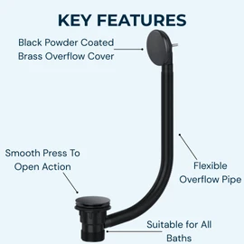 Hulthor Bath Waste & Overflow Kit – Universal 1.5" Click Clack Plug Set with Pop-Up Mechanism – Compatible with Standard UK Bathtubs (Black)