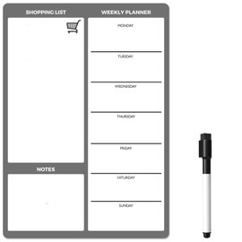 MagnetShop Magnetic Dry Erase White Board Planner for Fridge | Apartment Essentials and Home Organization Must Have | Family Planning, Grocery List, Whiteboard Calendar, Chore Chart | Grey 12" x 16"