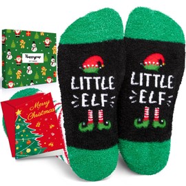HAPPYPOP Christmas Gifts for Dad Mom - Little Elf Socks, Secret Santa Stocking Stuffers for Adults with Greeting Card