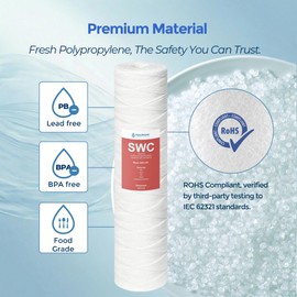 5 Micron 4.5" x 20" Whole House String Wound Sediment Water Filter Cartridge, AquaWeaver Whole House Sediment Well Water Filter Replacement for Well Water, Compatible with WP5BB20P, 2-Pack
