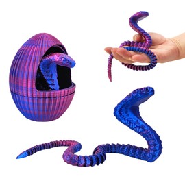 3D Printed Snake Eggs with 3D Printed Snake Inside, Cute Rotary Gear Eggs with 3D Printed Crystal Fidget Snake Animals Inside, Home Office Decor Executive Desk Crystal Cobra Toys（Red Blue