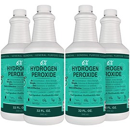 MAXTITE 6% Hydrogen Peroxide Solution 4 Pack, 32 Fl Oz Bottles (Just Food-Grade H2O2 & Water!) - Ecofriendly Natural Cleaning Solution for Kitchen, Bath, Laundry & More - Child-Safe Cap Made in USA
