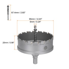 HARFINGTON Carbide Hole Saw Kit 95mm (3-3/4") Metal Hole Cutter Set with 2pcs Center Drill Bits Springs 1pcs Wrench for Stainless Steel Copper Iron Aluminum