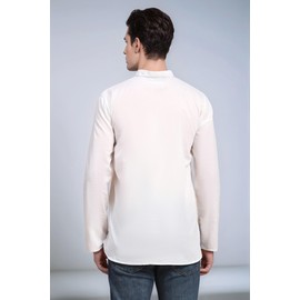 SKAVIJ Cotton Kurta for Men Casual Lightweight Long Sleeve Henley Beach Shirts T Shirts With Pocket (X-Large, White)