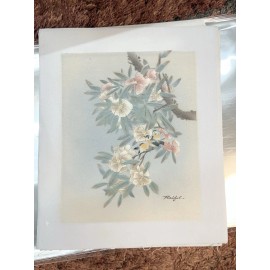 Still Life Bird & Flower Painting On Canvas 11.5x13.75 8x10 Retro 80s