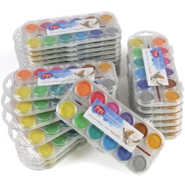 Pepy Watercolor Paint; Classpack 24-Count of 12 Color Sets; Each Set Includes Brush & Closable Mixing Tray, Metallic Pearlescent Multicolor