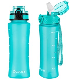 OLDLEY 450ml/15oz Kids Water Bottle with Straw Childrens Boys Girls Toddler 2 Lids Reusable Drink Bottles with Times Markings for School Home Camping Outdoor Sports BPA Free Leakproof Durable