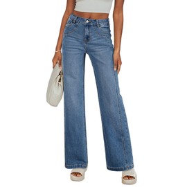 Sidefeel Womens Wide Leg Jeans High Waisted Stretchy Straight Leg Jeans Trendy Loose Fit Denim Pants Light Blue Size 8