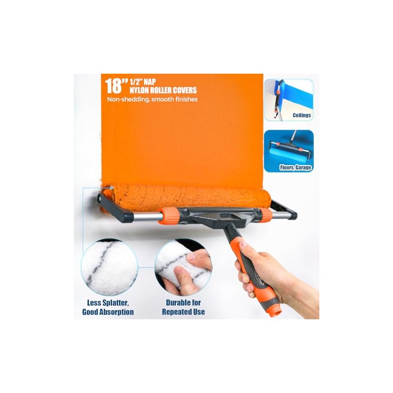 10pcs 12"-18" Adjustable Large Paint Roller Kit: 1-5Ft Aluminum Extension