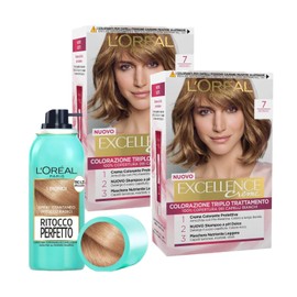 L'Oréal Paris Kit Farbe und Ausbesserung Blond, inklusive 2 x Dreifach-Behandlung Excellence Crème Blond (7) und perfekte Ausbesserung von Blonden, 100% Abdeckung für weißes Haar