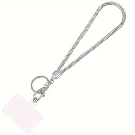 Fashion Sparkle Glass Crystal Wristlet Lanyard,Exclusive Bling Keychain Holder,Rhinestone Cellphone Holder,Bonus Cellphone Safety Tab(1PC,Clear)