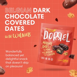 DORREL - Belgian Dark Chocolate Covered Dates (Medjool) with Walnuts Stuffing, High Energy Vegan Choco Snack, Delicious, Kosher & Non-GMO, Pack of 1 Stuffed Chocolate Dates, 7.05 oz / 200 g Ea