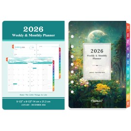 2026 Planner Refills - Planner Refills 2026, JAN 2026 - DEC 2026, 5-1/2" x 8-1/2", A5 Planner Inserts, 2026 Weekly and Monthly Planner Refill with 7-Hole Punched, Colorful Tabs - Dreaming Moon
