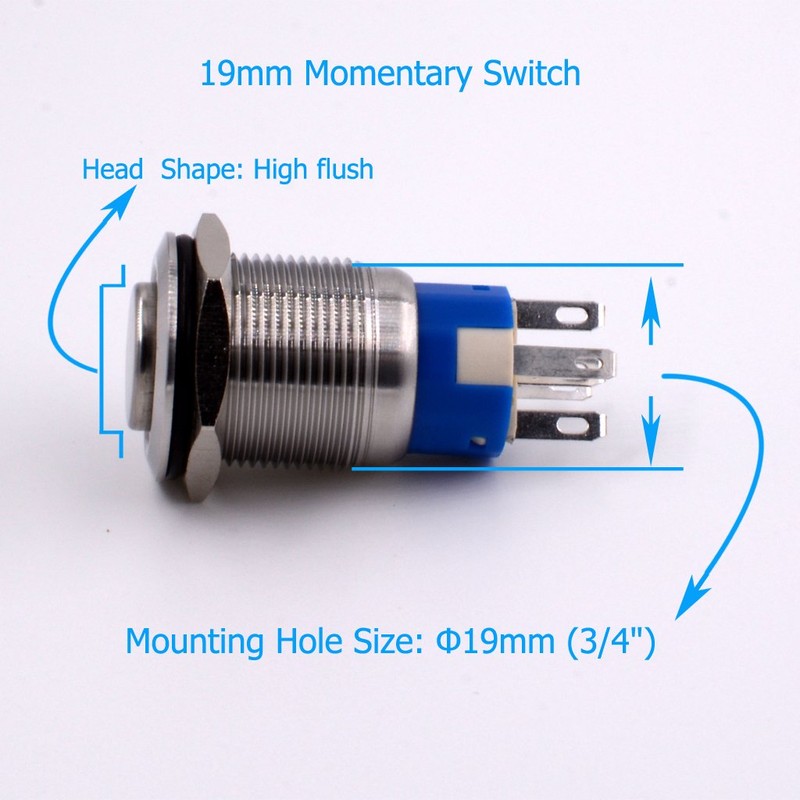 Momentary Push Button Switch, URTONE UR198, 1NO1NC Stainless Steel Shell