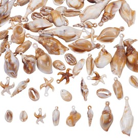 arricraft 64 Pcs Imitation Shell Styles Acrylic Pendants, 8 Styles Wheat Ocean Starfish Seashell Charms Sea Animal Pendants Charms Craft Supplies for DIY Jewelry Making Birthday Gifts