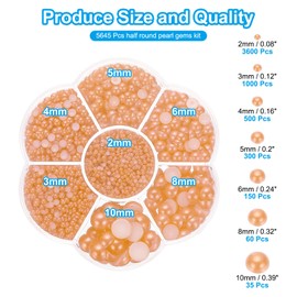 PATIKIL 5645Pcs Flatback Pearls Beads for Crafting, 7 Sizes Half Round Resin Beads Flatback Pearl Charms for DIY Nail Art Phone Decoration Socks Charms, Orange