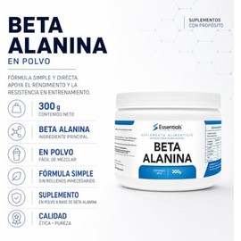 Essentials Innovation Beta alanina 120 Porciones  2.5 G beta alanina  300 g  Libre de azucares