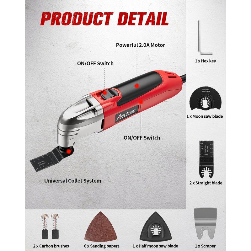 AVID POWER Oscillating Tool, 22000 OPM Electric Oscillating Multi Tool
