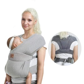 vrbabies Baby Wraps Carrier Sling, Baby Carrier for Newborns to Toddlers, Skin-Friendly and Soft Front Baby Carrier Wrap-Hands Free Multi-Purpose Stretchy Baby Carrier One Size Fits All(Light Grey)
