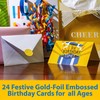 24 Unique Happy Birthday Cards Bulk, Gold Foil Birthday Cards